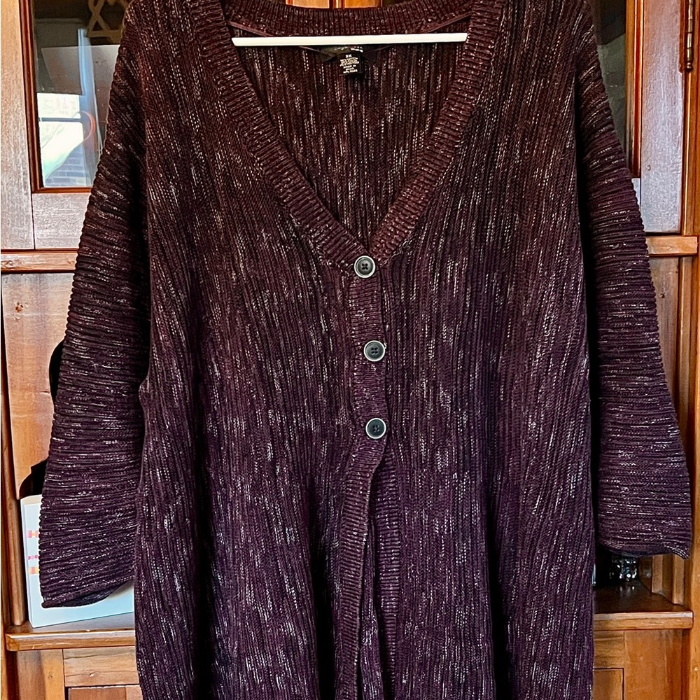 3X Maroon Heathered Knit Cardigan NWOT